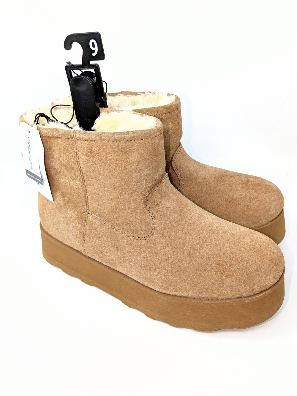 Suede and Genuine Leather Platform Shearling Lined Ankle Boots 9 - Tan